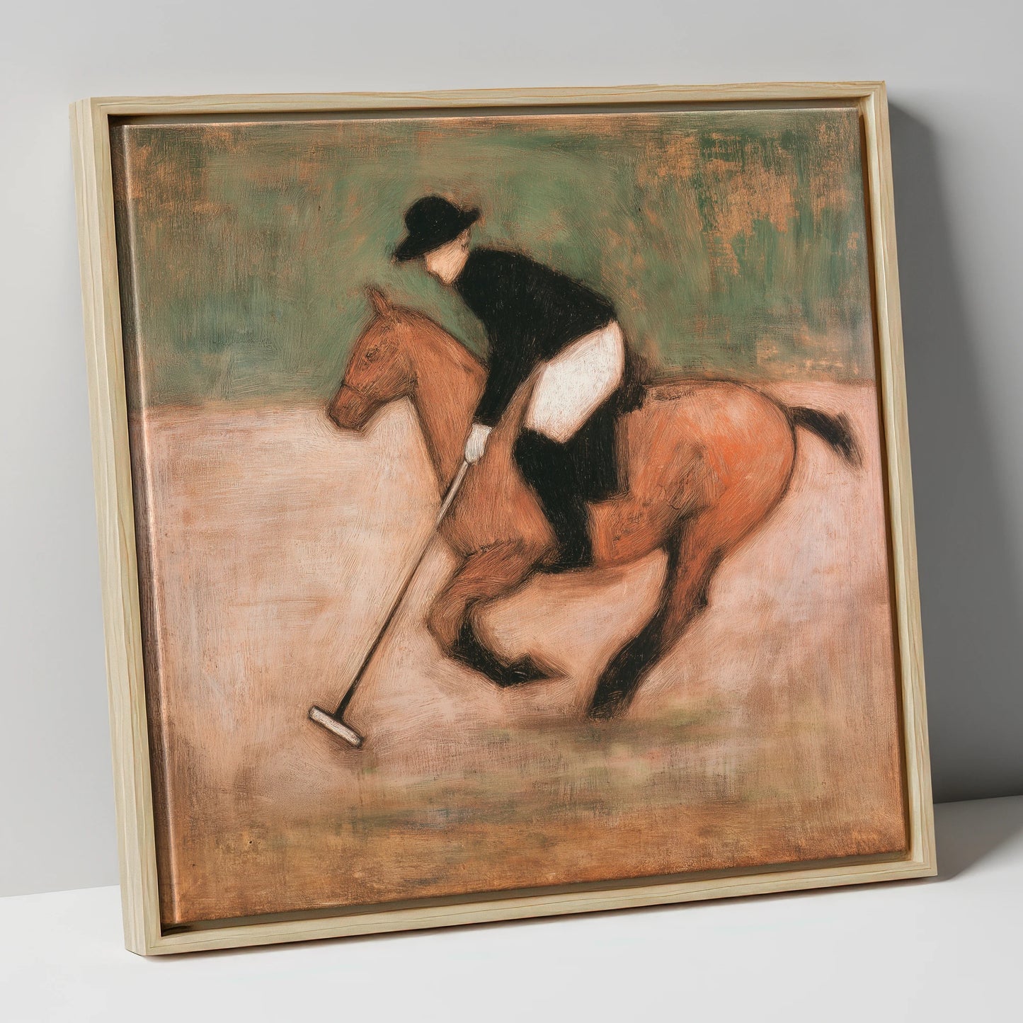 Polo at the Canter polo horse canvas wall art in natural frame