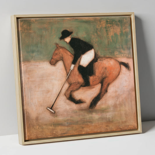 Polo at the Canter polo horse canvas wall art in natural frame
