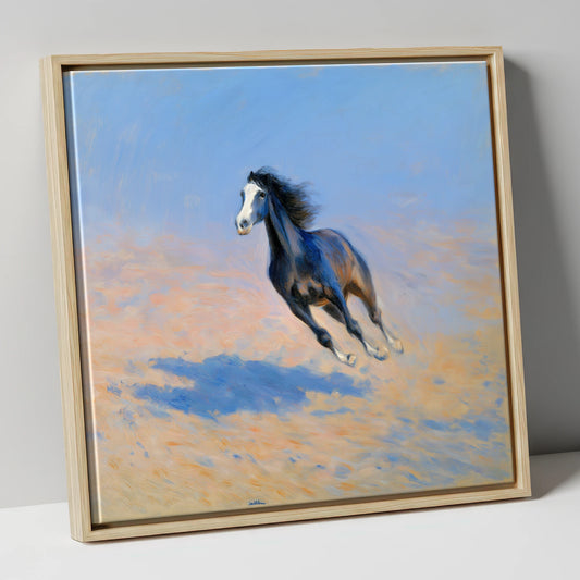 Sunlit Gallop horse breed canvas wall art in natural frame