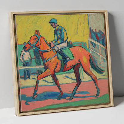The Bold Contender racing horse canvas wall art in natural frame