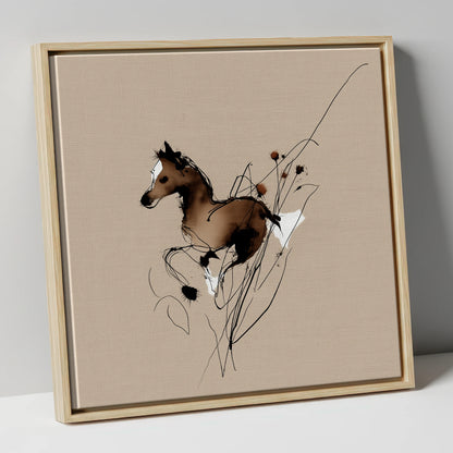 Joyful Bound horse portrait canvas wall art in natural frame