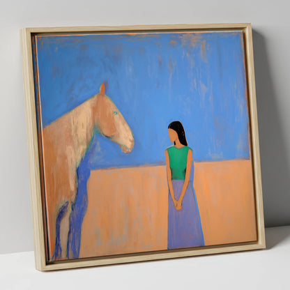 Silent Understanding horse & rider canvas wall art in natural frame