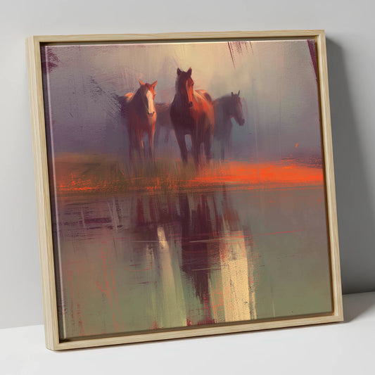 Ember Reflections wild horses canvas wall art in natural frame