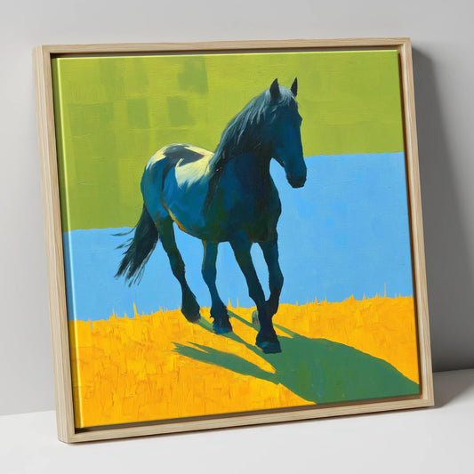 Indigo Cob in Summer Light horse breed canvas wall art in natural frame
