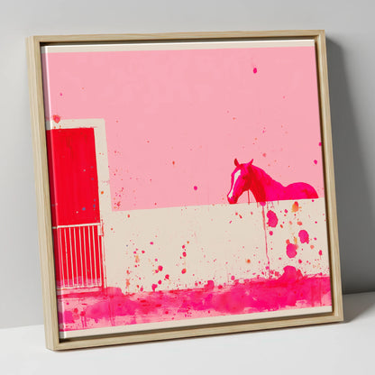 Crimson Doorway horse stable canvas wall art in natural frame