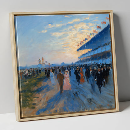 Evening at the Races racing horse canvas wall art in natural frame