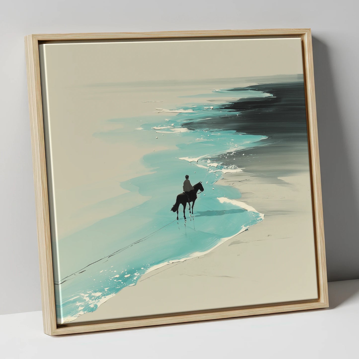 Edge of the Tide horse landscape canvas wall art in natural frame
