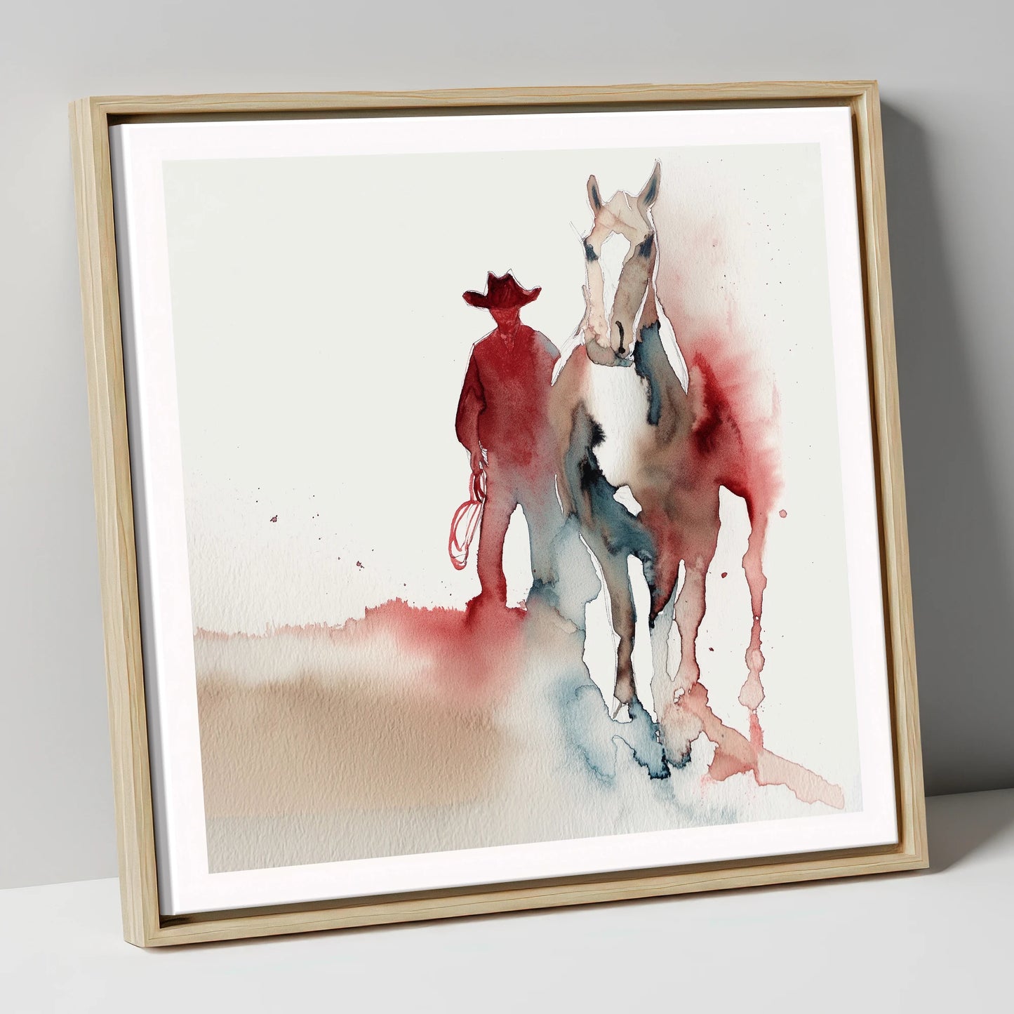 Crimson Trail Companion western horse canvas wall art in natural frame