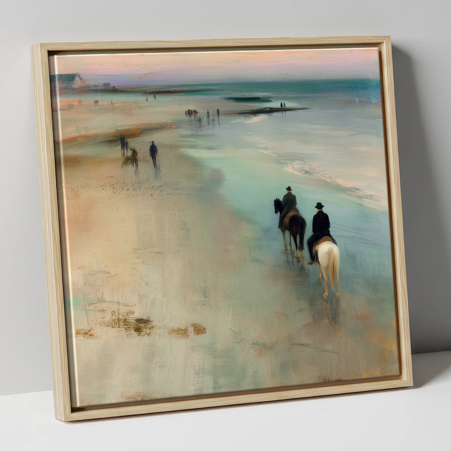 Reflections on the Shore horse landscape canvas wall art in natural frame