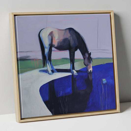 Sapphire Reflection horse landscape canvas wall art in natural frame