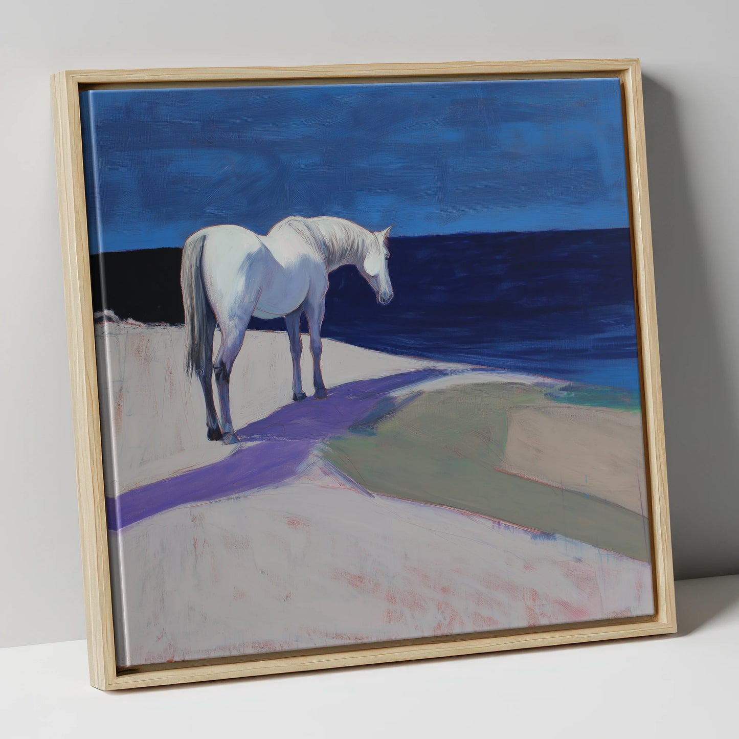 The Quiet Horizon horse landscape canvas wall art in natural frame