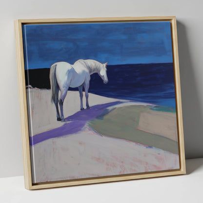 The Quiet Horizon horse landscape canvas wall art in natural frame