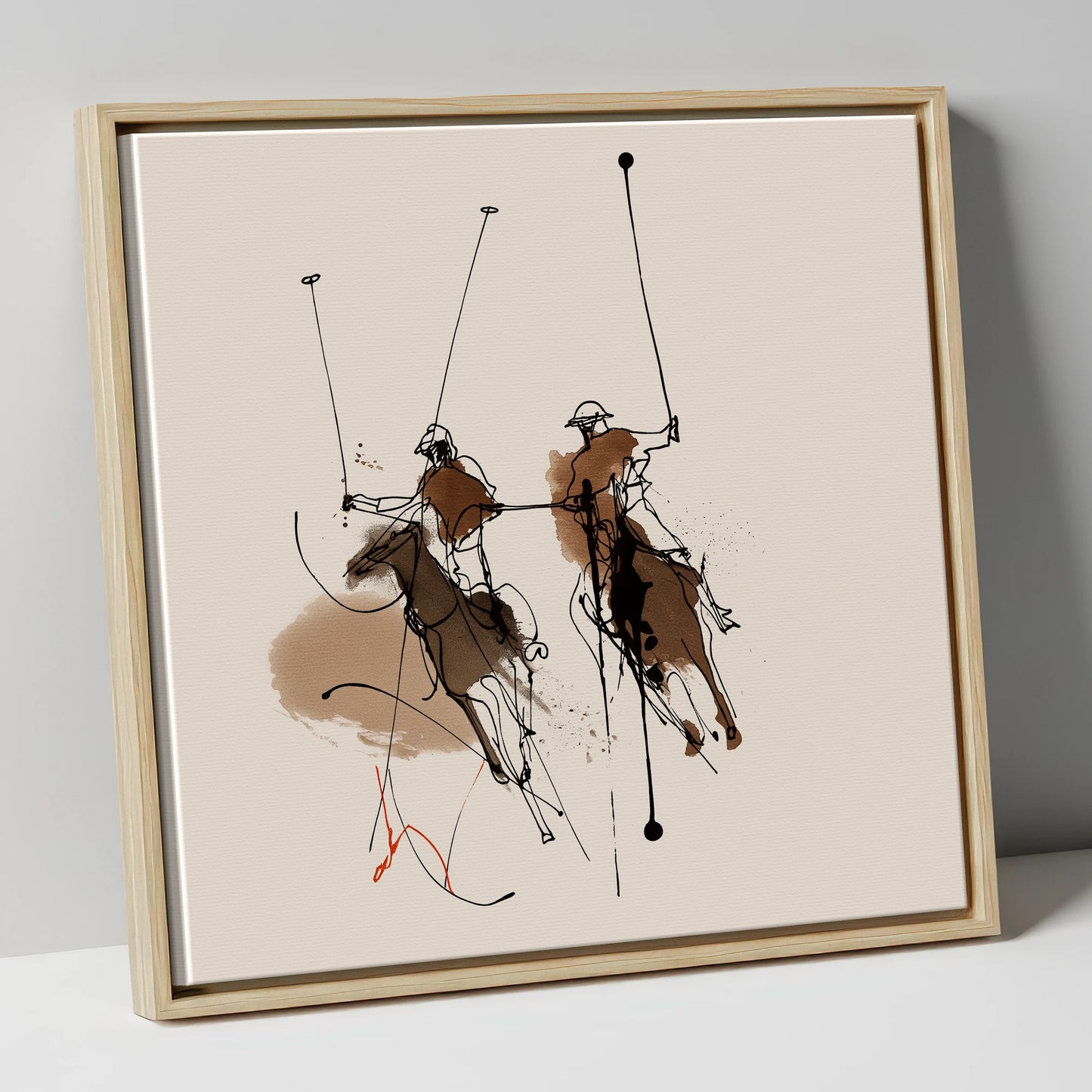 Dynamic Ride Off polo horse canvas wall art in natural frame