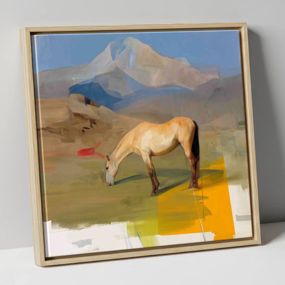 Golden Mountain Pasture horse landscape canvas wall art in natural frame