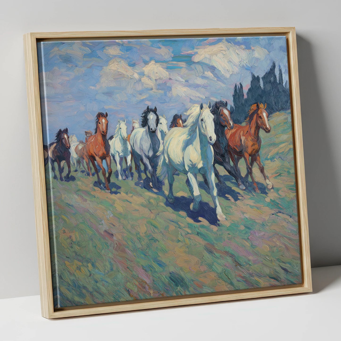 Unbridled Spirit wild horses canvas wall art in natural frame