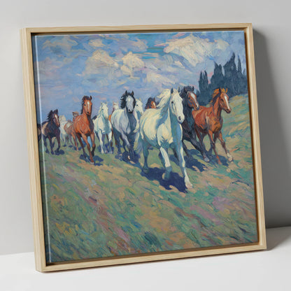 Unbridled Spirit wild horses canvas wall art in natural frame