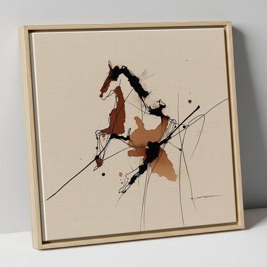 Abstract Rearing Stallion horse portrait canvas wall art in natural frame