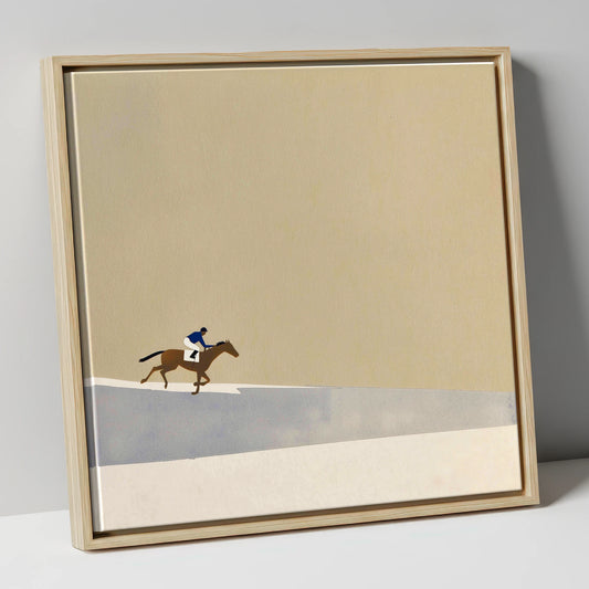Morning On The Gallops racing horse canvas wall art in natural frame