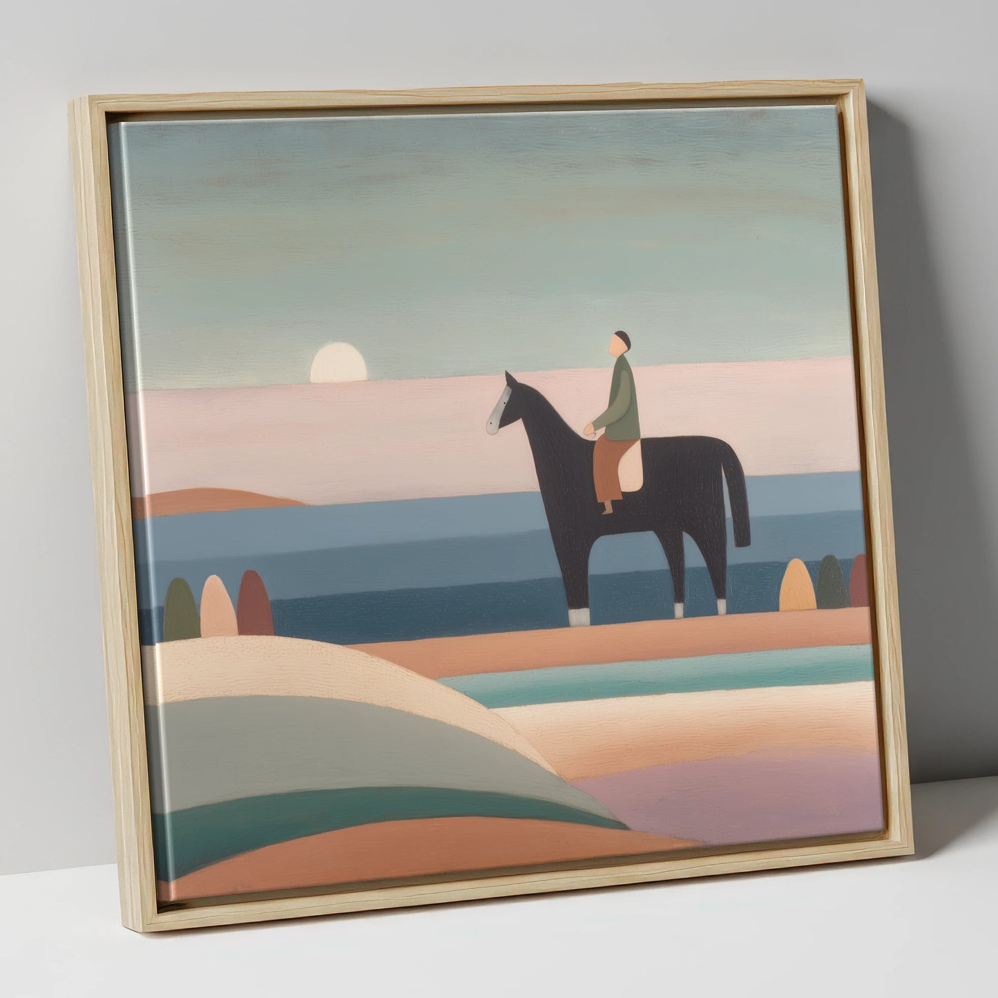 Tranquil Beach Hack beach horse canvas wall art in natural frame