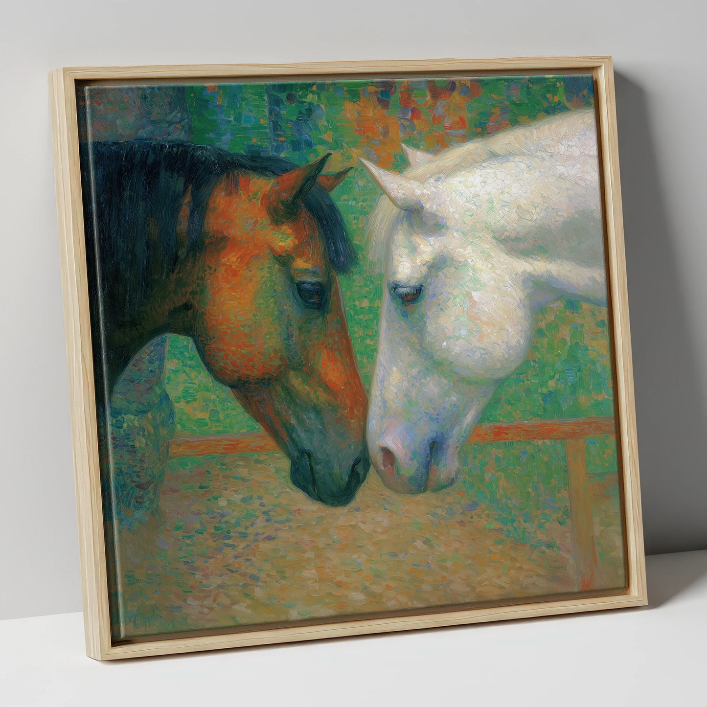 Quiet Companions horse portrait canvas wall art in natural frame