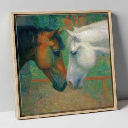 Quiet Companions horse portrait canvas wall art in natural frame