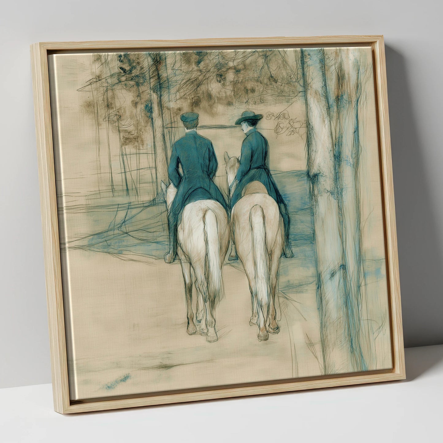 The Woodland Hack horse & rider canvas wall art in natural frame