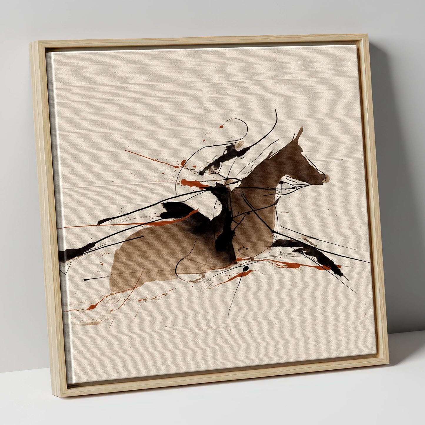 Velocity in Sepia racing horse canvas wall art in natural frame