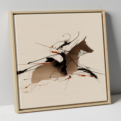 Velocity in Sepia racing horse canvas wall art in natural frame