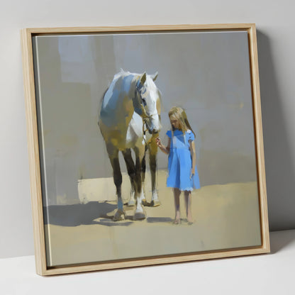 A Quiet Understanding horse & rider canvas wall art in natural frame