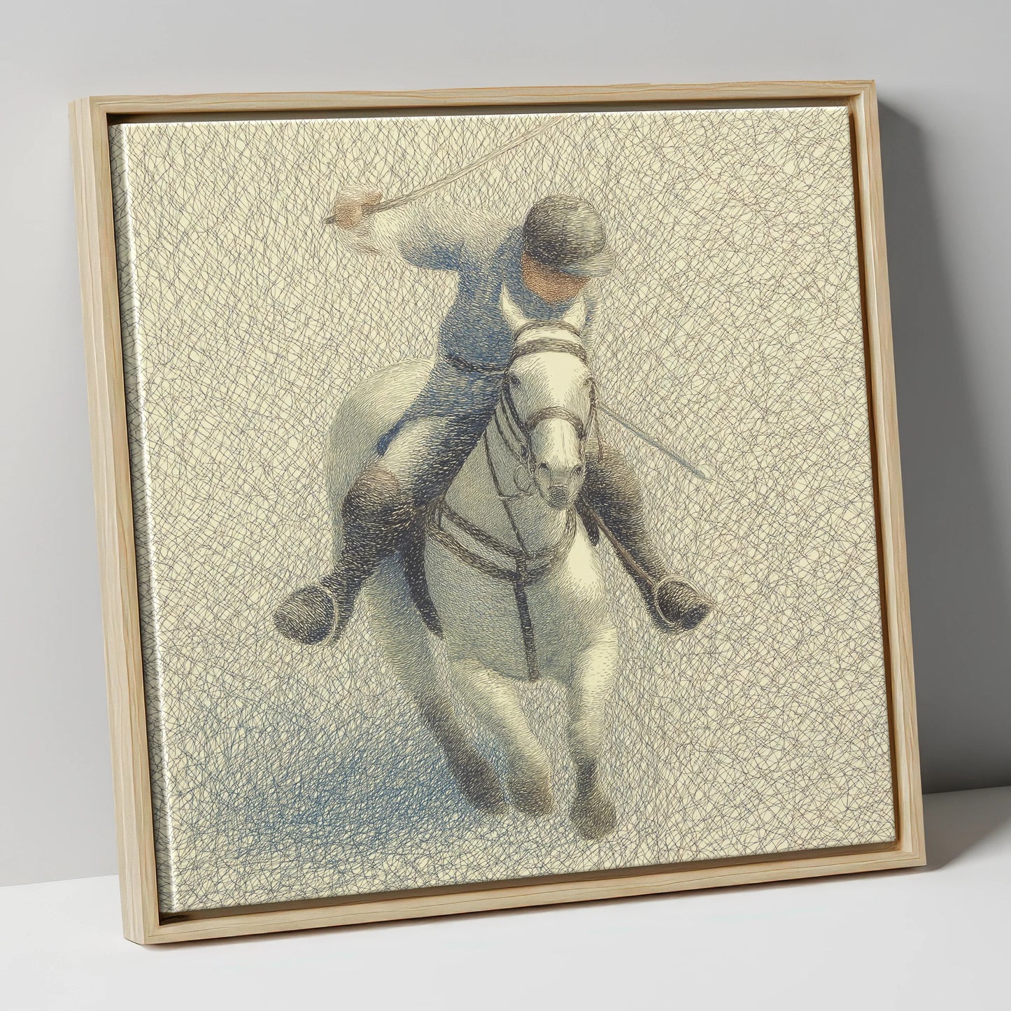Midfield Precision polo horse canvas wall art in natural frame