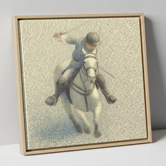 Midfield Precision polo horse canvas wall art in natural frame