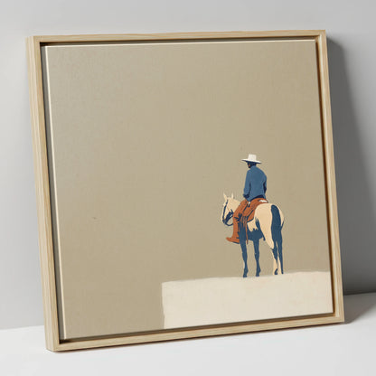 Western Rider on Paint Horse western horse canvas wall art in natural frame
