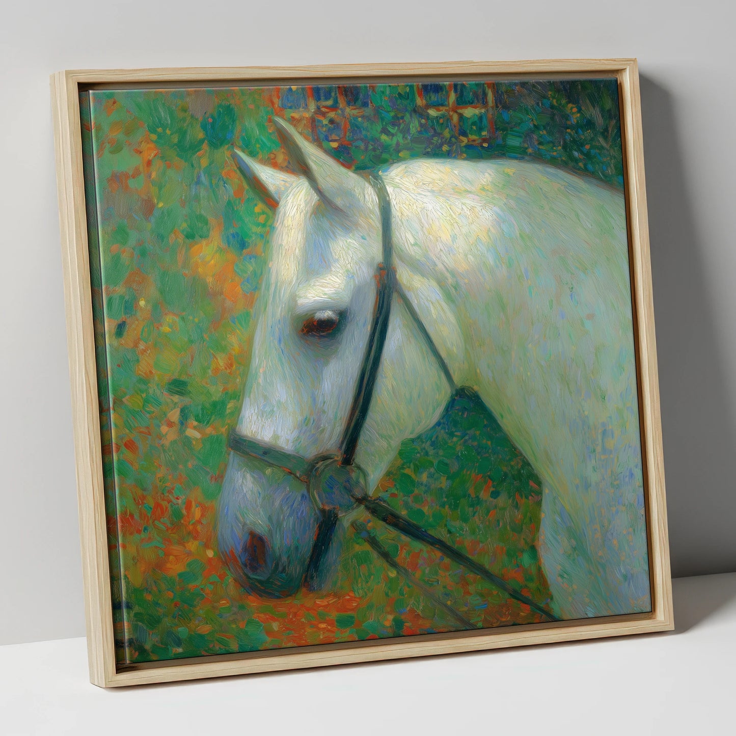 Radiant Grey Portrait horse portrait canvas wall art in natural frame