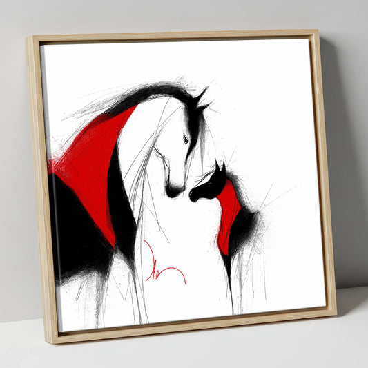 Crimson Bond mare & foal canvas wall art in natural frame