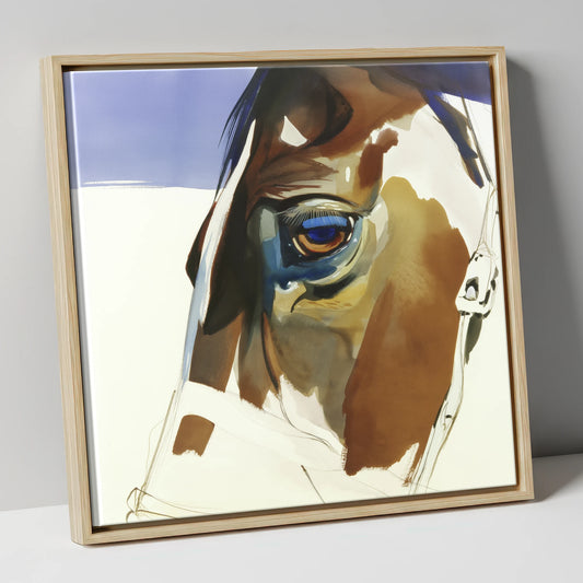 The Indigo Gaze horse portrait canvas wall art in natural frame