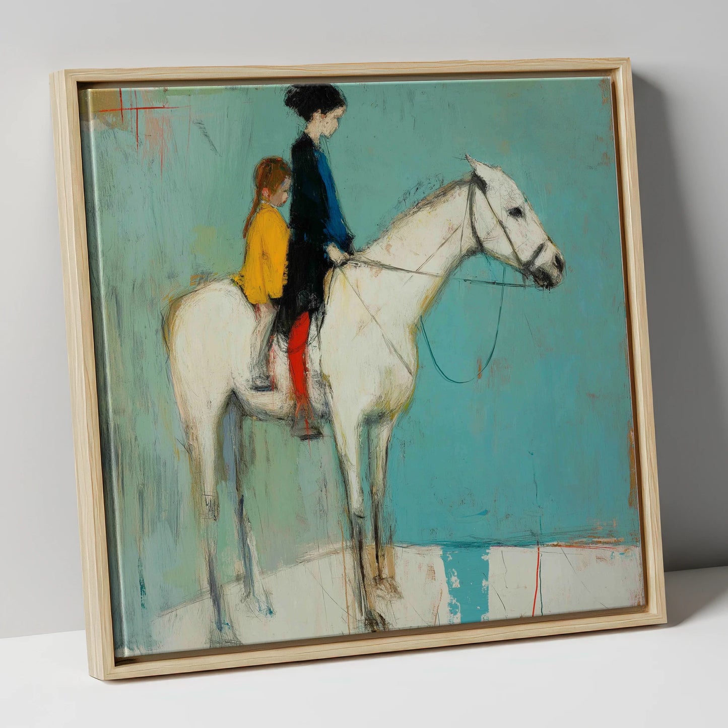 Companions in Colour horse & rider canvas wall art in natural frame