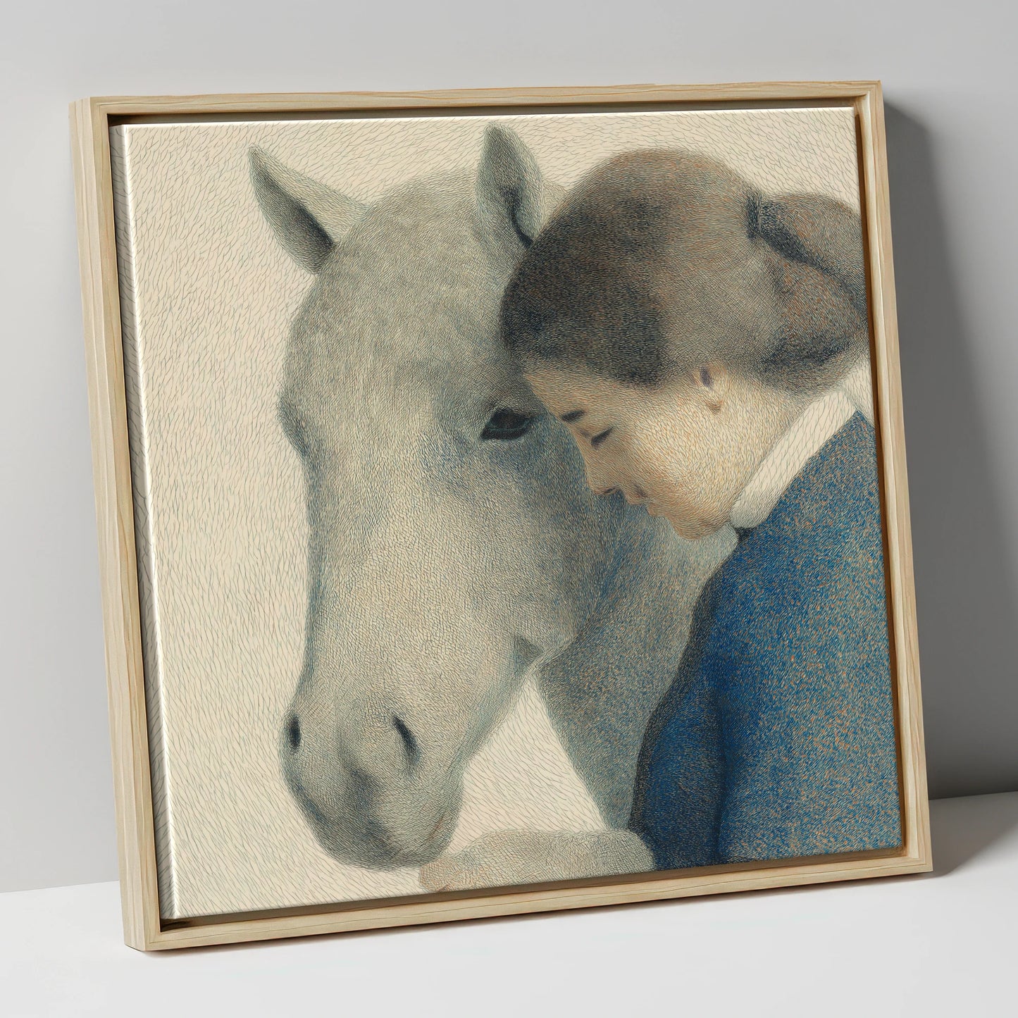 The Silent Understanding horse & rider canvas wall art in natural frame