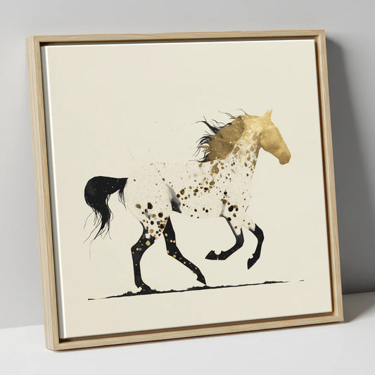 The Golden Appaloosa horse breed canvas wall art in natural frame