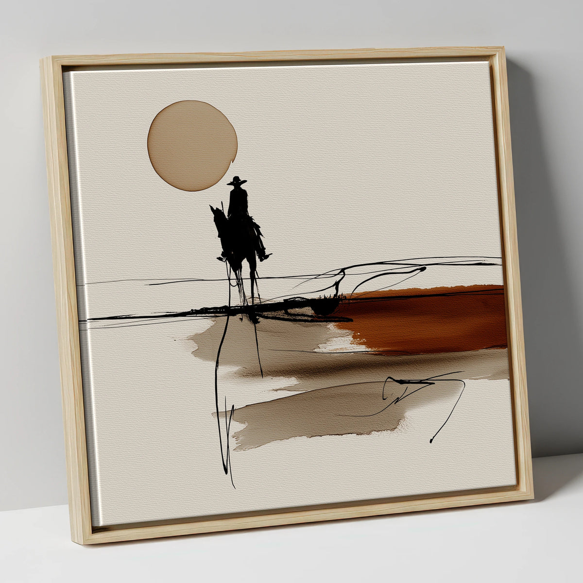 Western Horse Under Sepia Sun western horse canvas wall art in natural frame