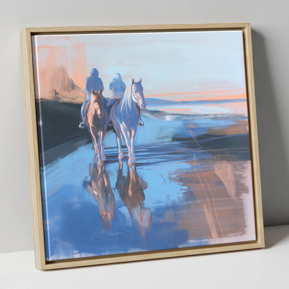 Shoreline Companions horse landscape canvas wall art in natural frame