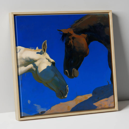 Cobalt Sky Companions horse portrait canvas wall art in natural frame