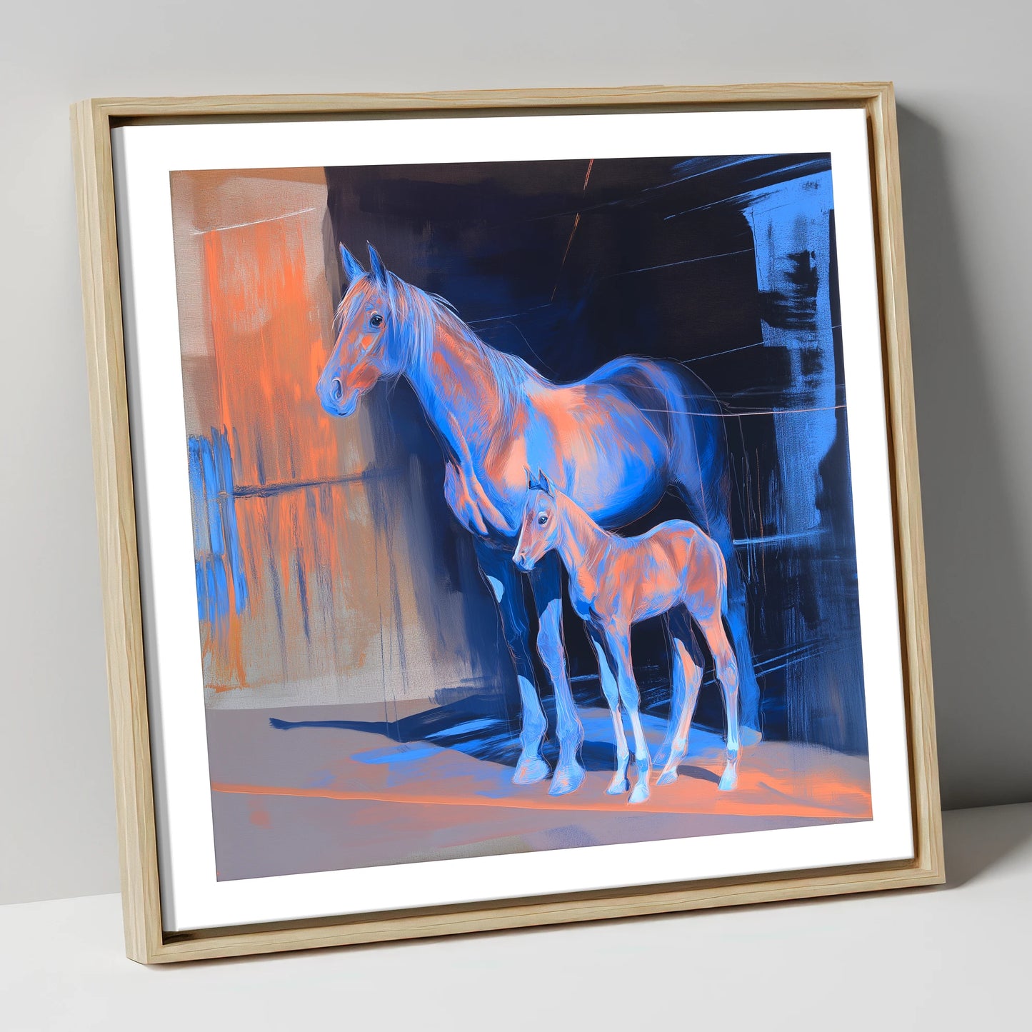 Luminous Mare And Foal mare & foal canvas wall art in natural frame