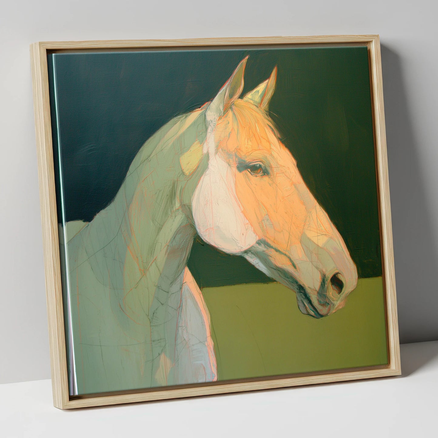Serene Pastel Equine Profile horse portrait canvas wall art in natural frame