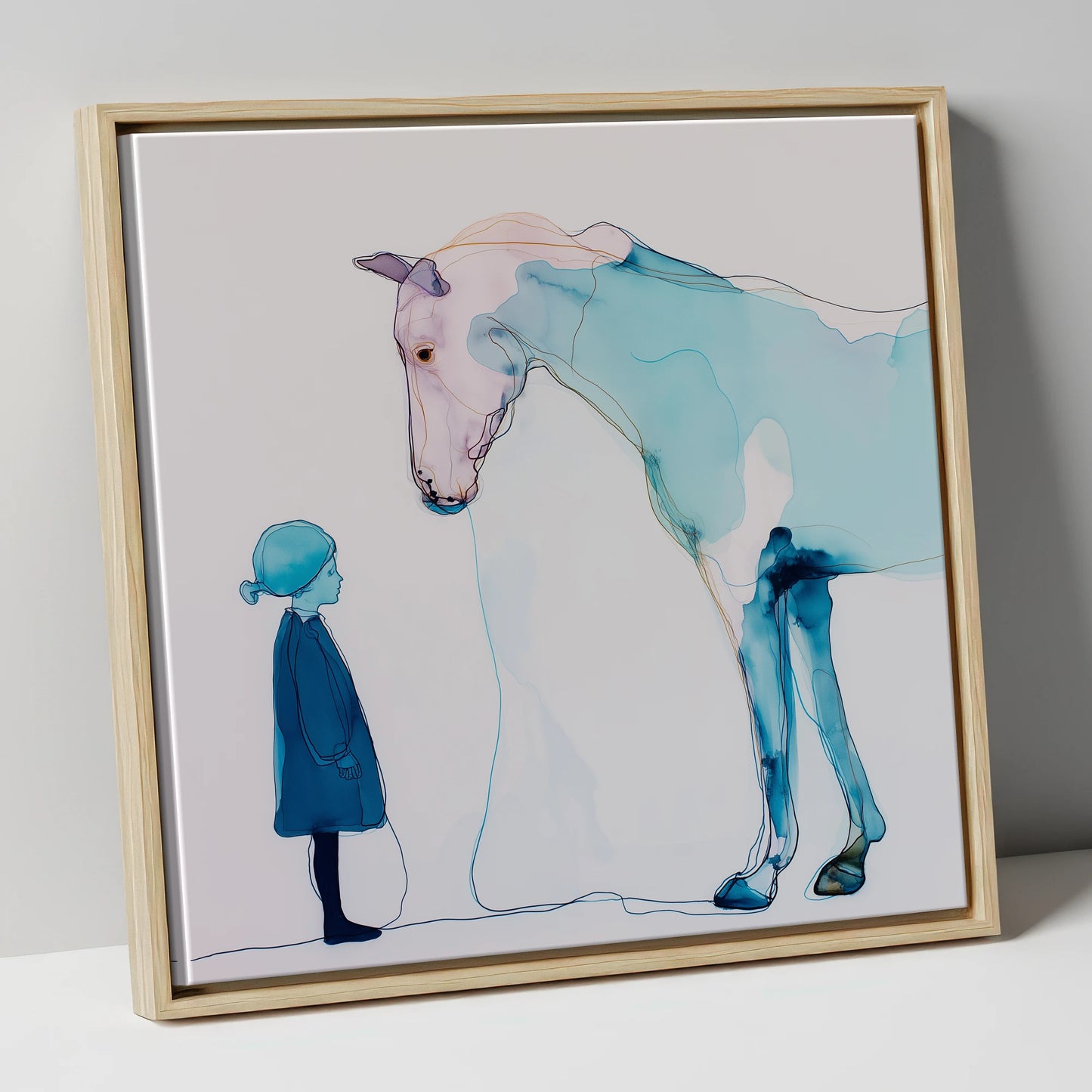 A Quiet Connection horse & rider canvas wall art in natural frame