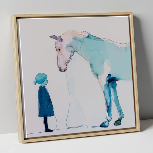 A Quiet Connection horse & rider canvas wall art in natural frame