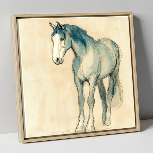 Azure Equine Sketch horse portrait canvas wall art in natural frame