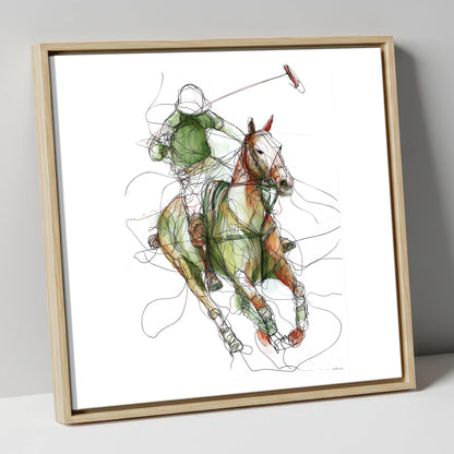 Kinetic Polo Strike polo horse canvas wall art in natural frame