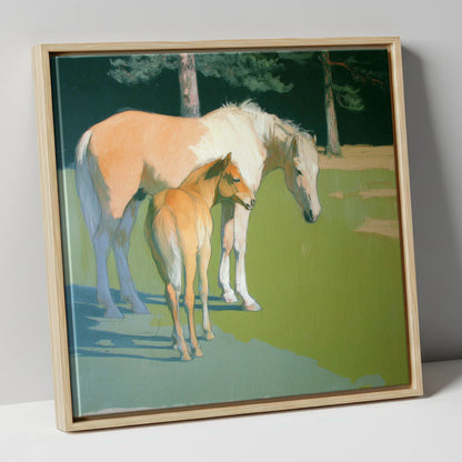 Quiet Pasture Shadows horse landscape canvas wall art in natural frame