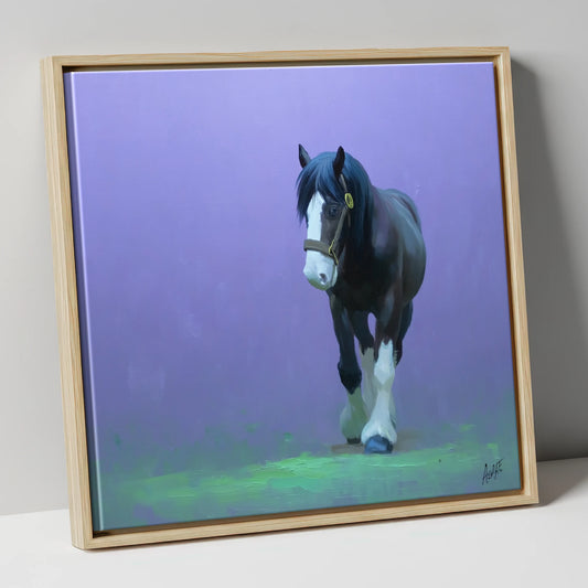 The Stepping Cob horse breed canvas wall art in natural frame