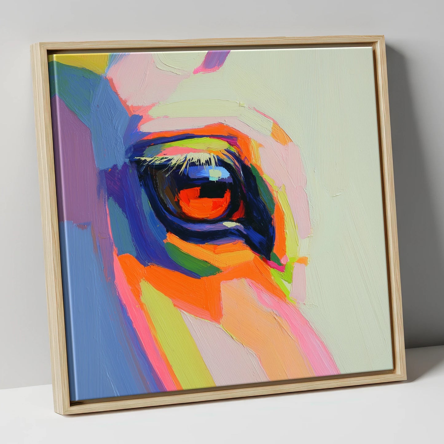 Vibrant Equine Gaze horse portrait canvas wall art in natural frame